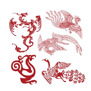 古代图腾中国风吉祥图案吉祥鸟矢量素材