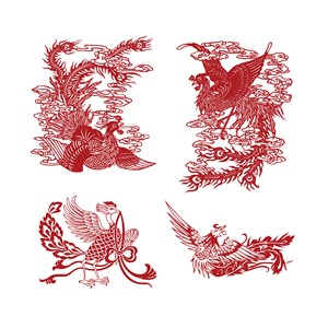 鳳凰紋樣中國風吉祥鳥圖案矢量素材