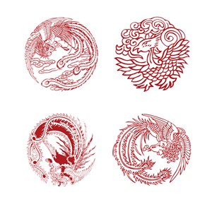 中国风吉祥图案凤凰纹样剪纸矢量素材