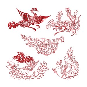 5种中国风吉祥鸟剪纸矢量素材