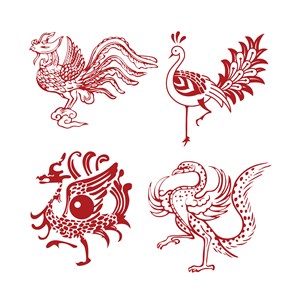 中国风吉祥鸟鸟类纹样剪纸矢量素材