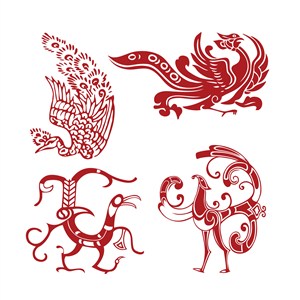 凤凰图腾中国风吉祥鸟纹样剪纸素材