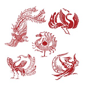 5种矢量中国风吉祥鸟凤凰纹样剪纸素材