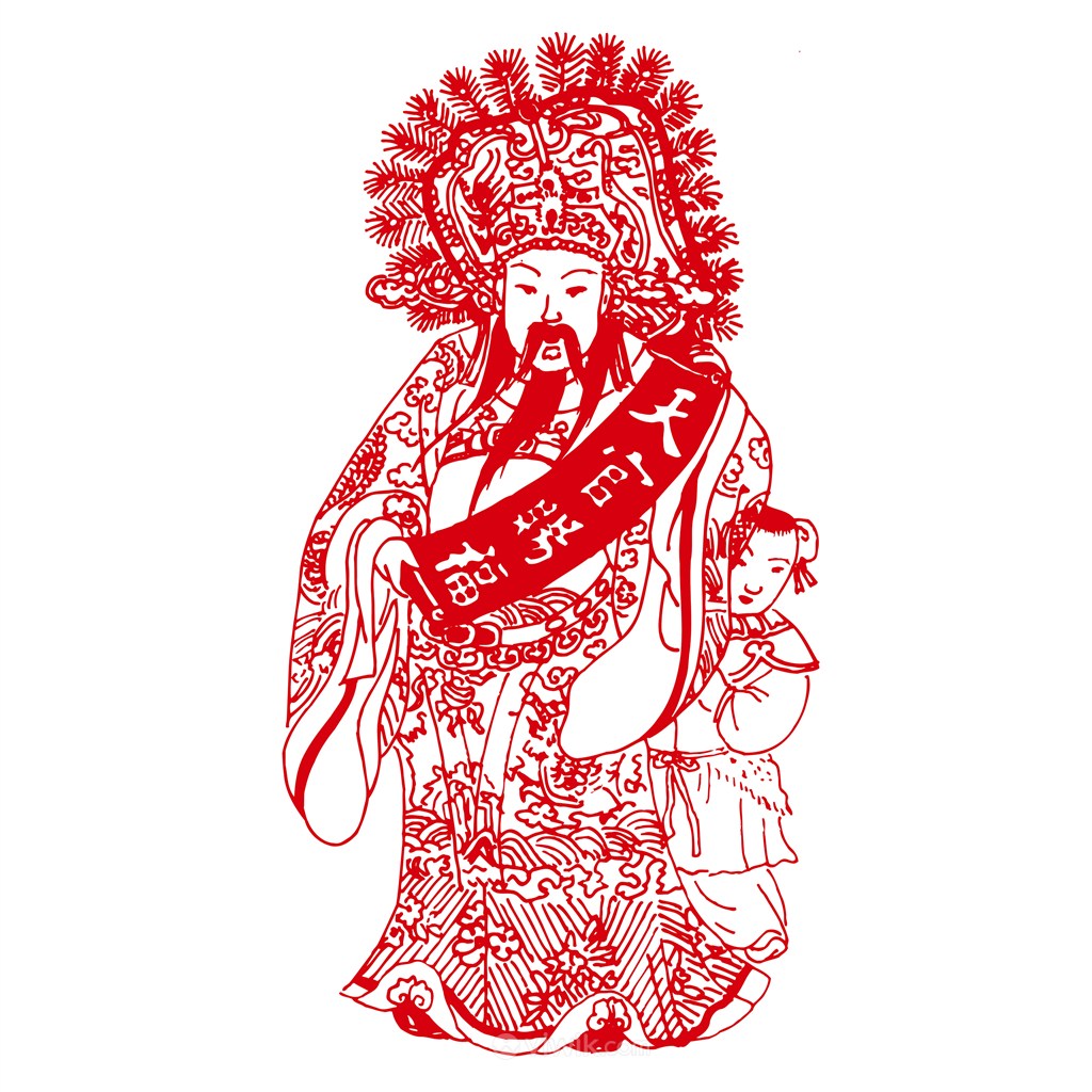 中国风剪纸素材天官赐福传统中国神仙矢量素材