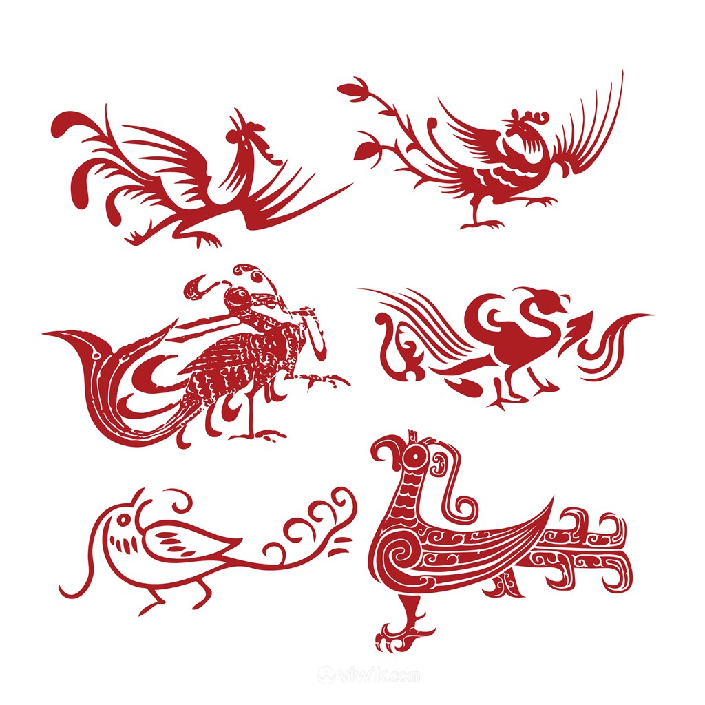 6种中国风吉祥鸟吉祥图案剪纸矢量素材