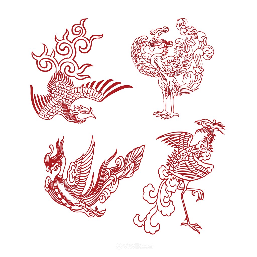 4种中国风吉祥鸟图案纹样矢量素材