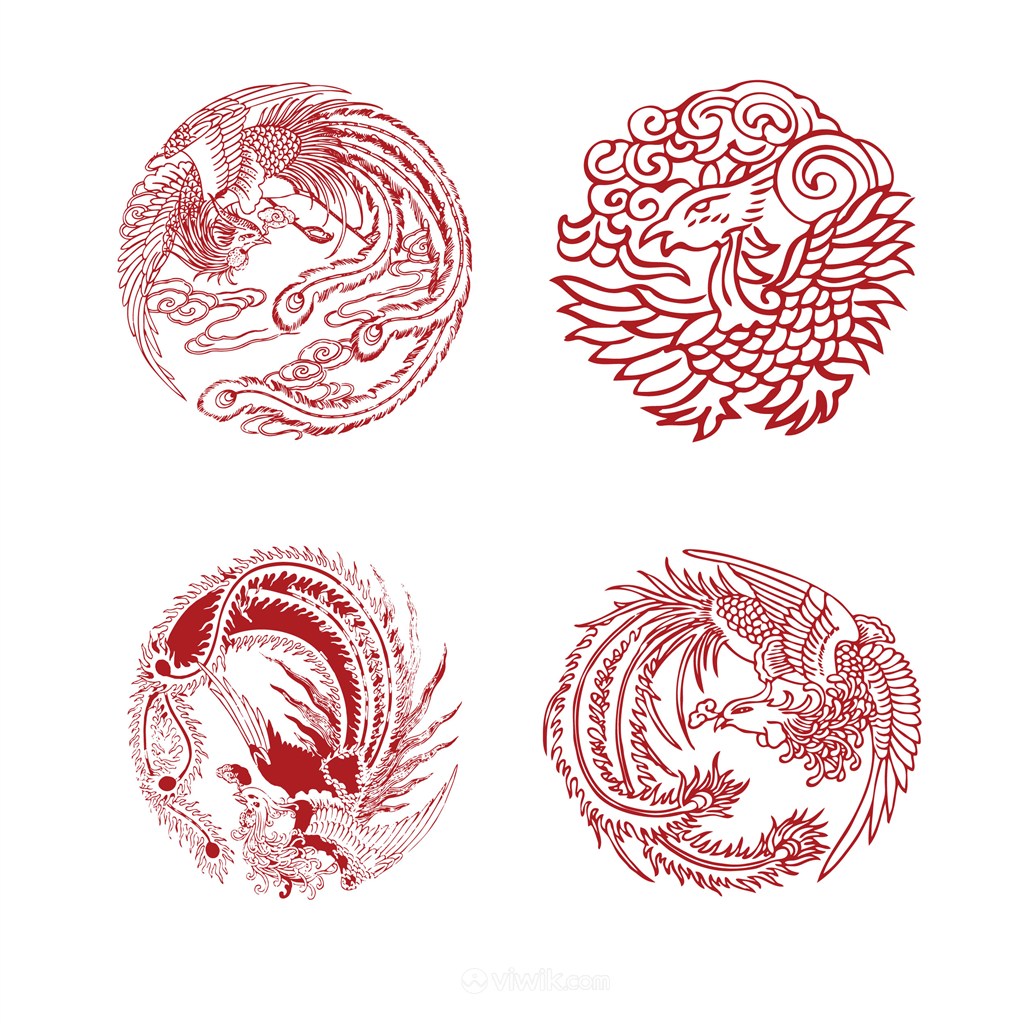 中国风吉祥图案凤凰纹样剪纸矢量素材