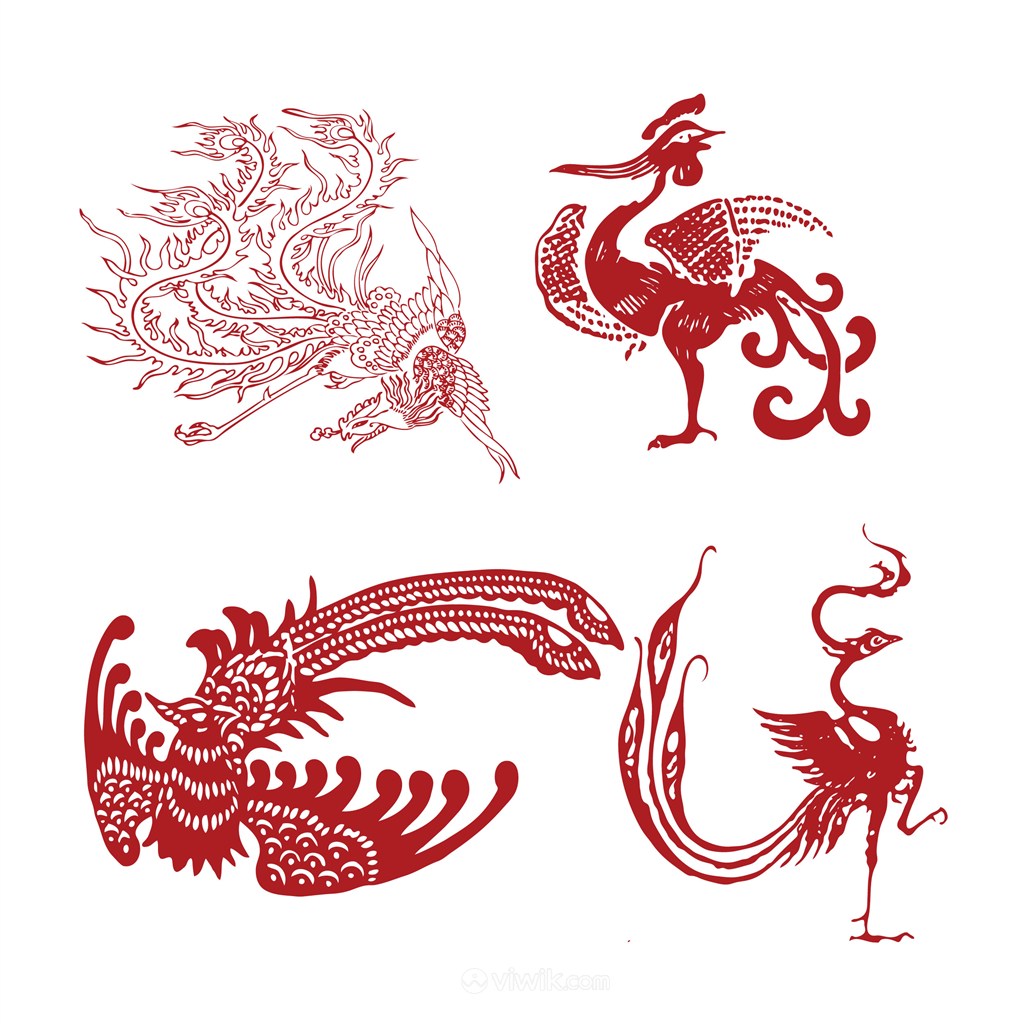 4种吉祥鸟纹样中国风矢量素材