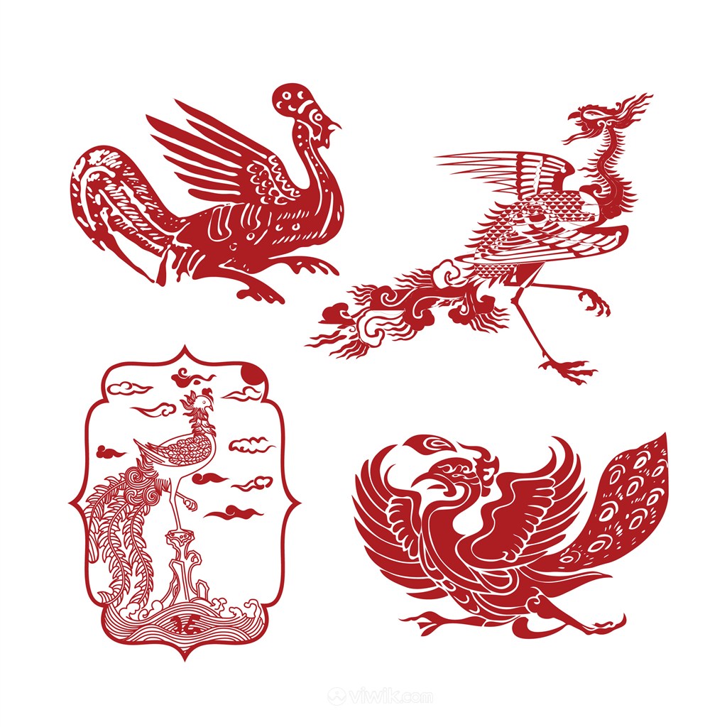 中国风凤凰纹样吉祥图案剪纸素材