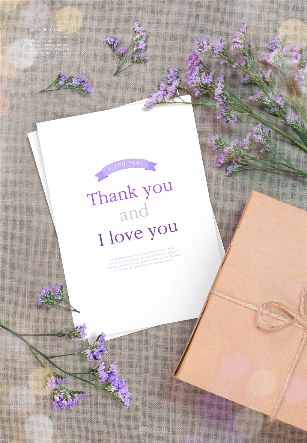 紫色薰衣草礼盒卡片感恩节海报素材模板