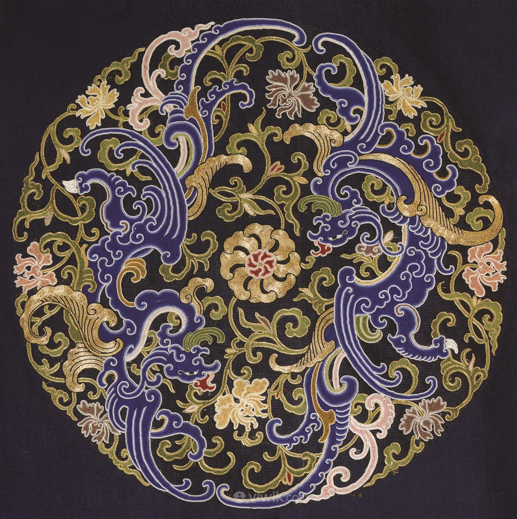 紫色金色花纹古代龙凤刺绣中国风图片