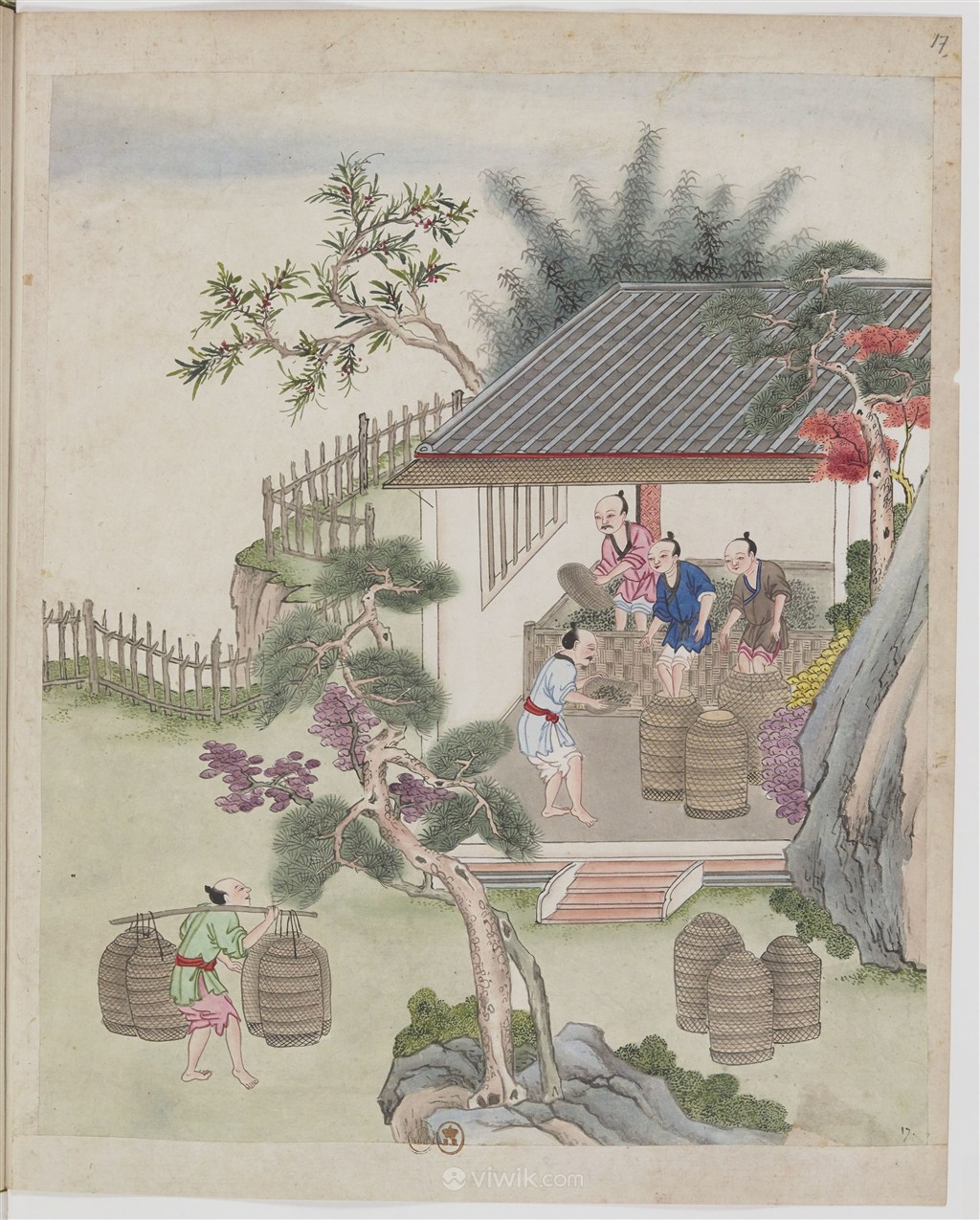 古代农工装茶制茶茶艺场景绘画图片