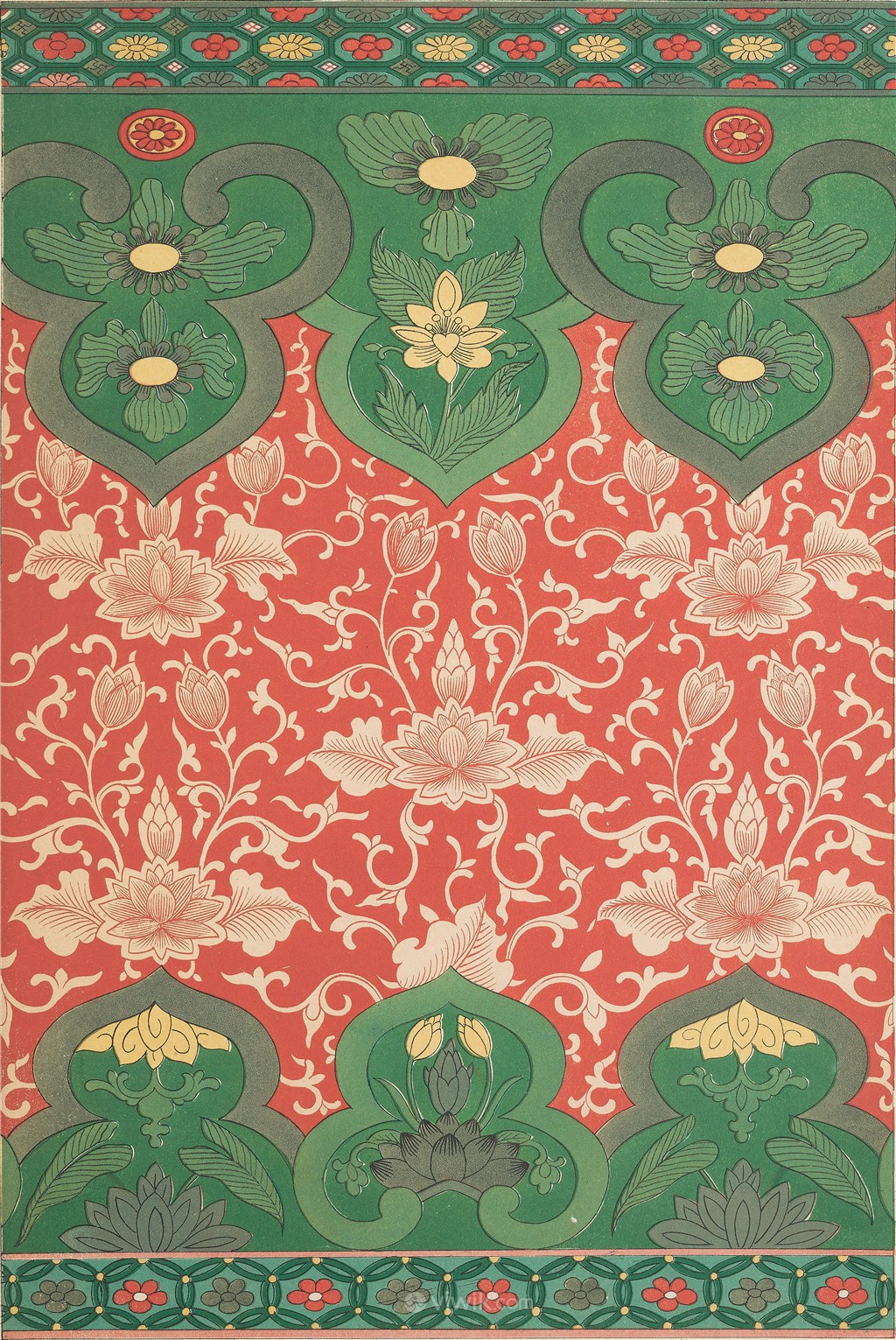 红色花朵绿色呃葫芦造型中式传统纹样集锦中国风图片