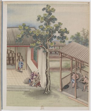 古代制茶作坊贸易场景绘画图片