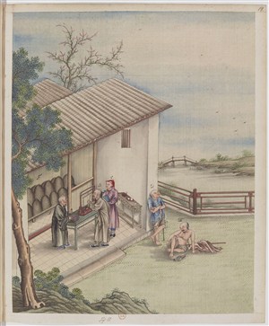 古代僧人买茶制茶贸易场景绘画图片