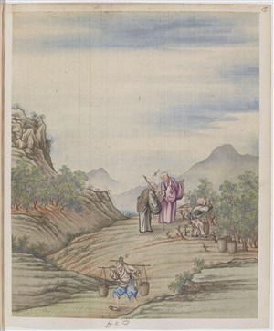 古代僧人问路制茶贸易场景绘画图片