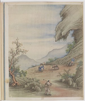 古代多人种地制茶贸易场景绘画图片