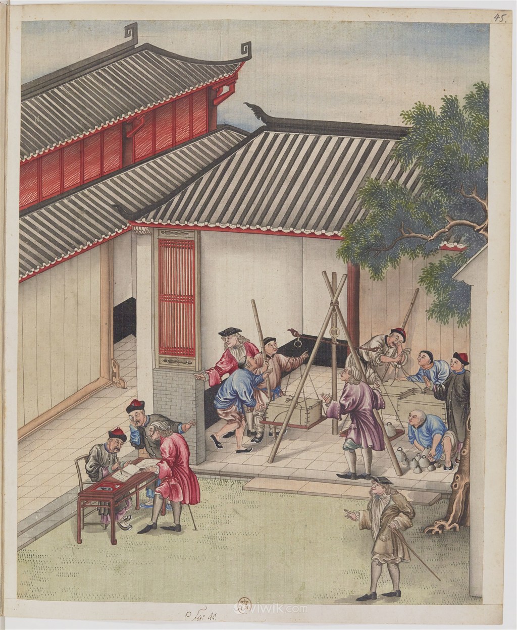 古代售茶打包制茶贸易场景绘画图片