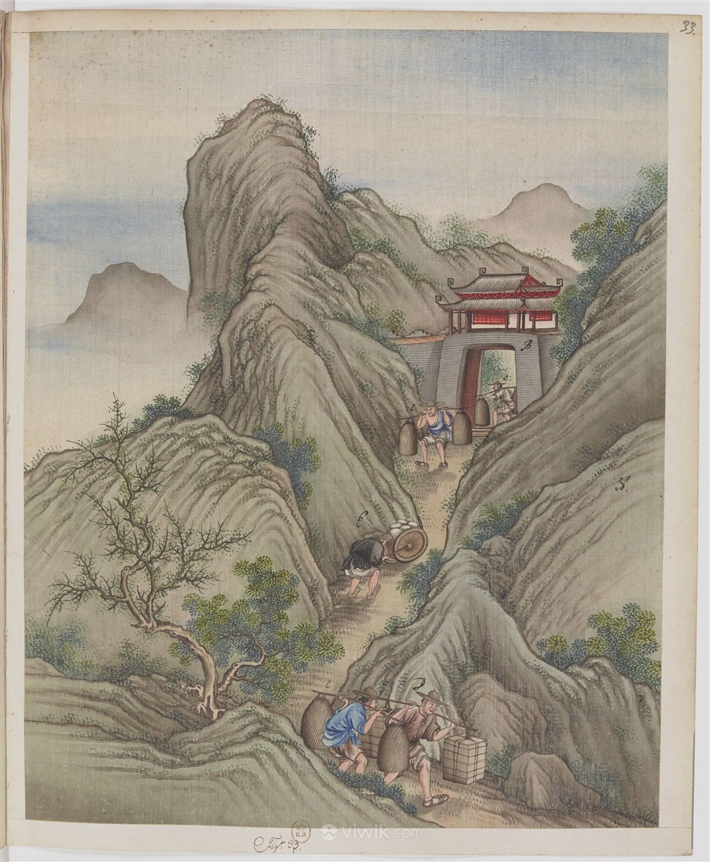 古代深山抬货制茶贸易场景绘画图片