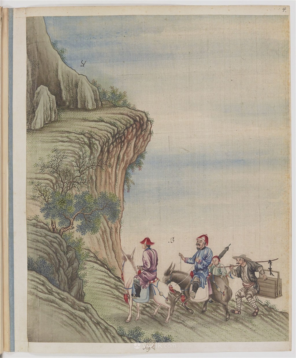 古代骑马走山路制茶贸易场景绘画图片
