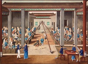 古代茶叶作坊集市贸易场景绘画图片