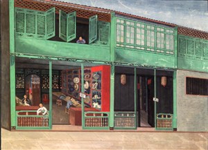 古代帽子店铺集市贸易场景绘画图片