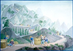古代搬运货品集市贸易场景绘画图片