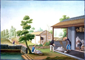 古代锤纱集市贸易场景绘画图片