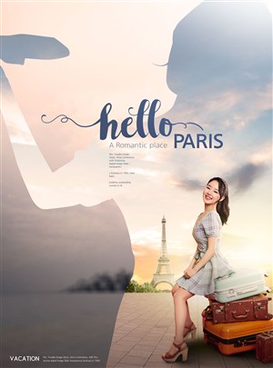美女旅行法国巴黎剪影宣传海报模板