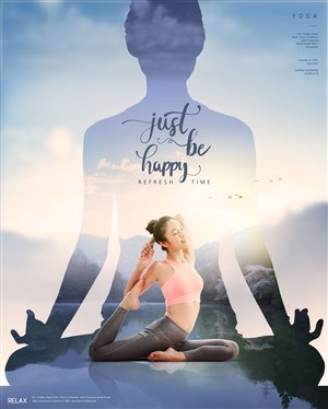 美女練瑜伽剪影宣傳廣告海報模板