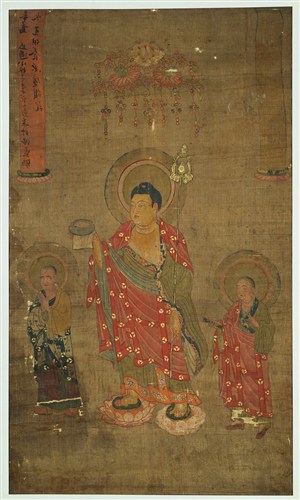 三位菩萨敦煌佛像壁画绘画图片