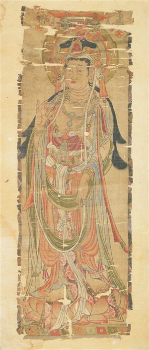 古画身戴珠宝的菩萨敦煌佛像壁画绘画图片