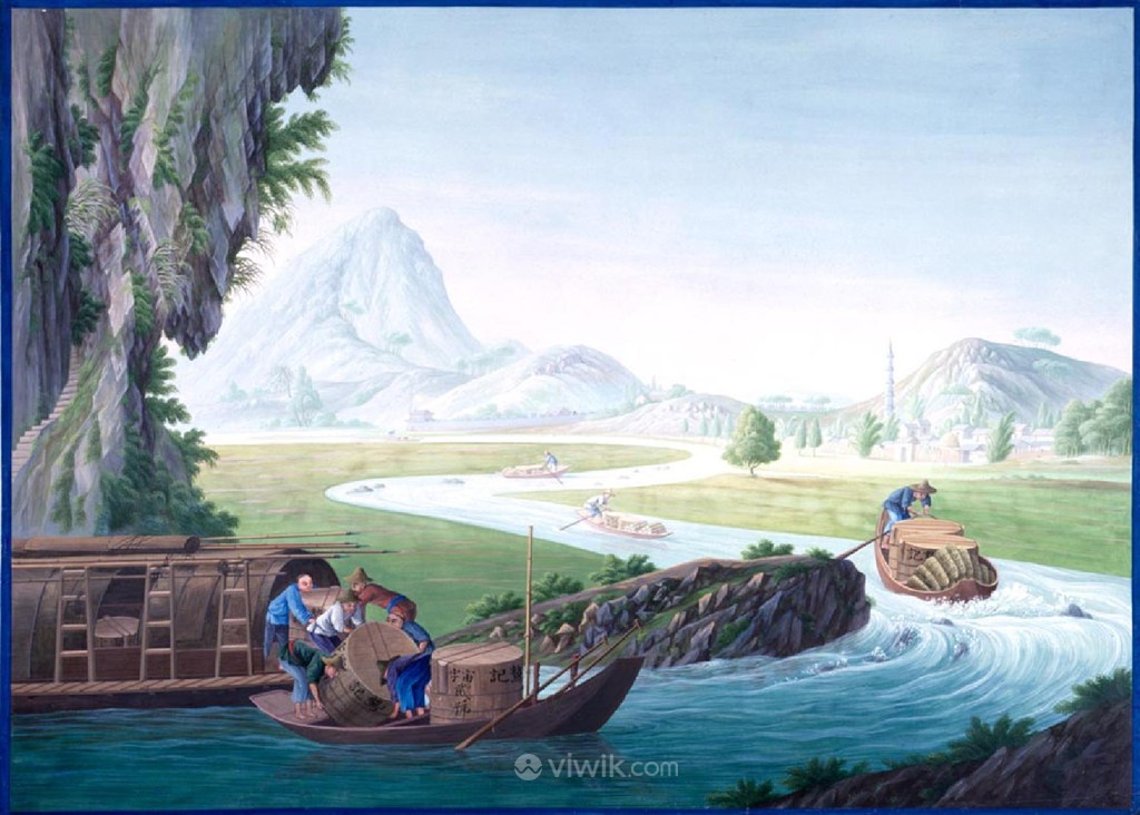 古代船运集市贸易场景绘画图片
