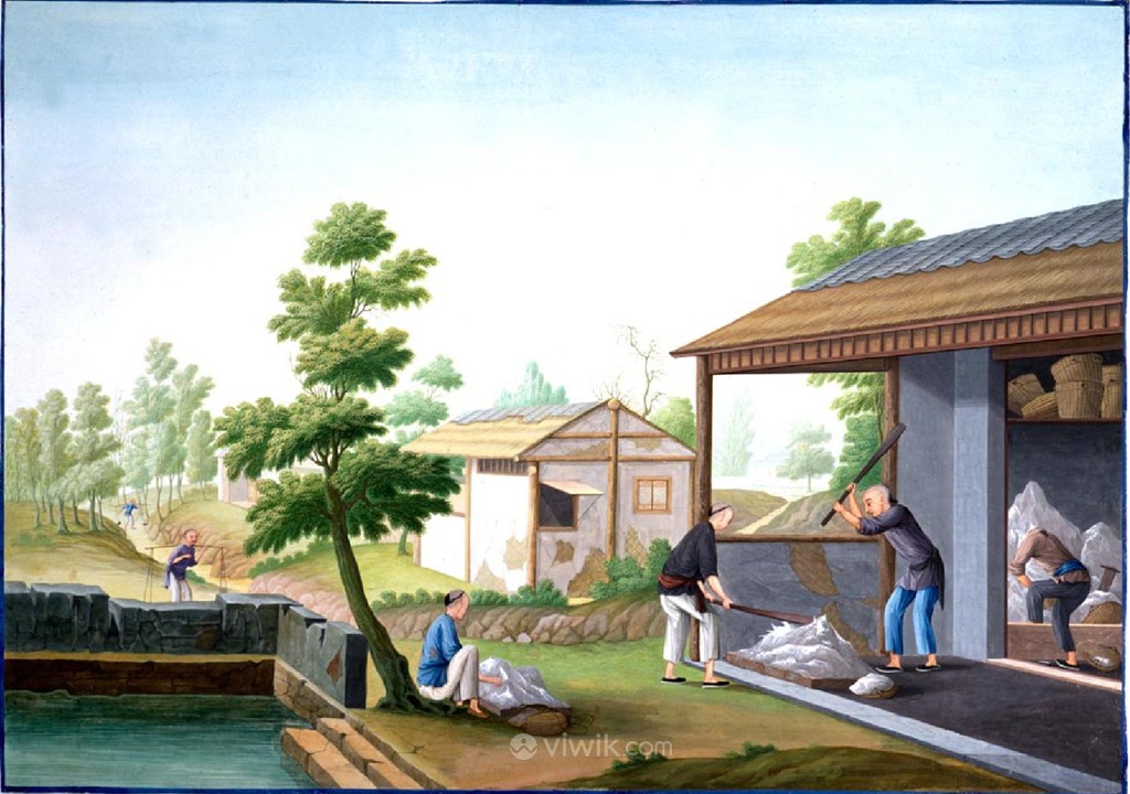 古代锤纱集市贸易场景绘画图片