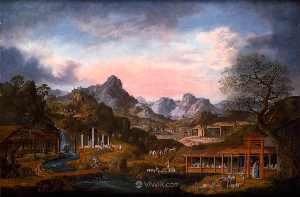 清蜥古代集市贸易场景绘画图片
