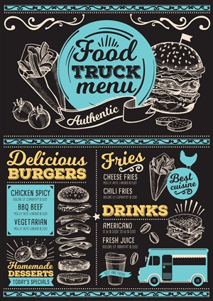 手绘风美式快餐汉堡店菜单设计模板