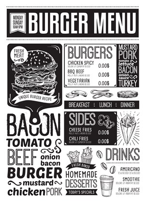 手绘风汉堡西餐菜单设计模板