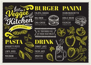 手绘风素食餐厅菜单设计模板