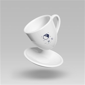 带碟子的悬浮的陶瓷水杯咖啡杯贴图样机
