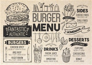 西式快餐店汉堡包菜单内页设计模板
