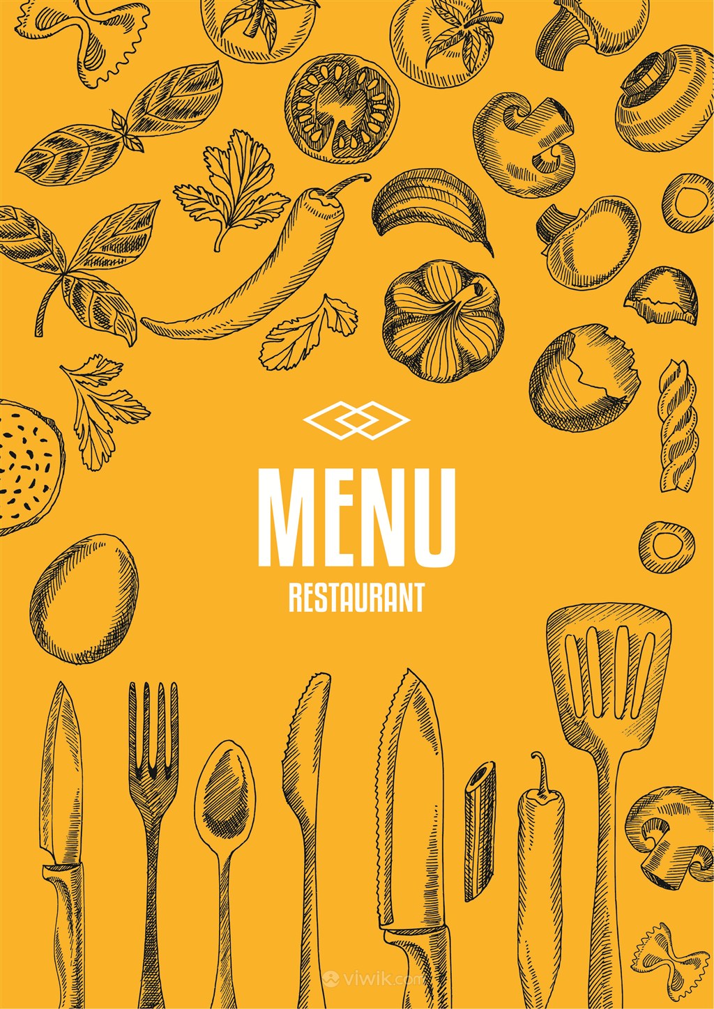 极简手绘风西餐餐厅封面菜单设计模板