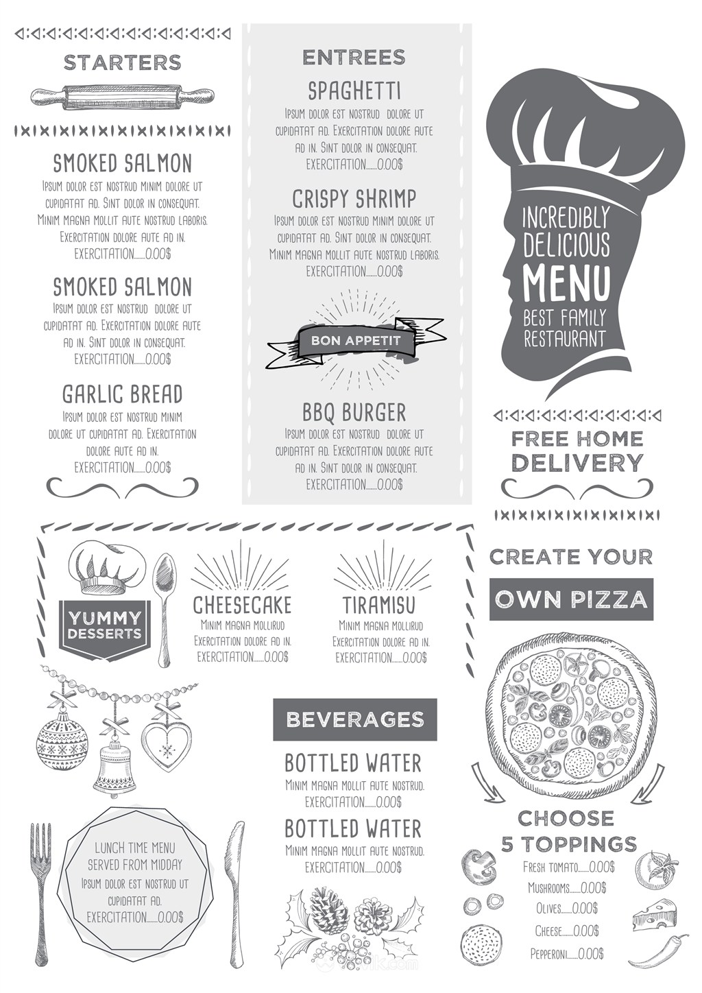 意式主题餐厅菜单内页设计模板