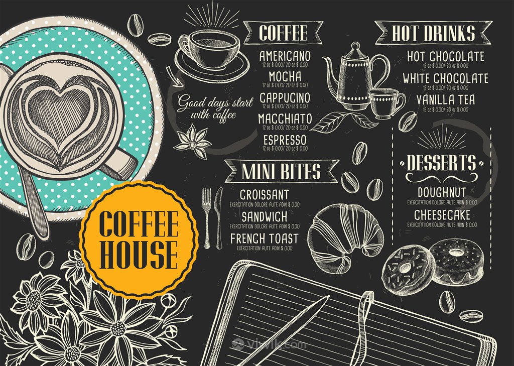 线描咖啡厅甜品店菜单设计模板