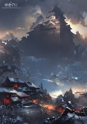 出征前雪夜中国风CG原画绘画图片
