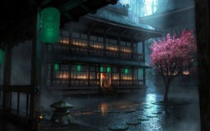 雨夜中国风CG原画绘画图片