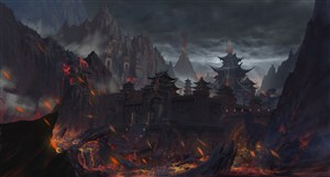 火山喷发中国风CG原画绘画图片