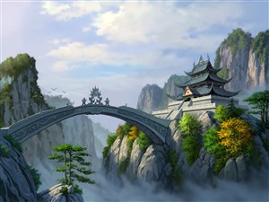 中国风古风石桥CG原画绘画图片