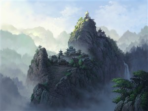 高清中国风深山寺庙CG原画绘画图片