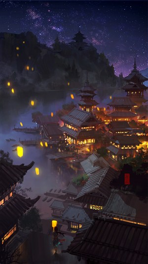 中国风夜晚风灯CG原画绘画图片