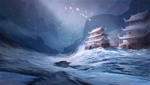 冰天雪地中国风建筑物风景CG原画绘画图片